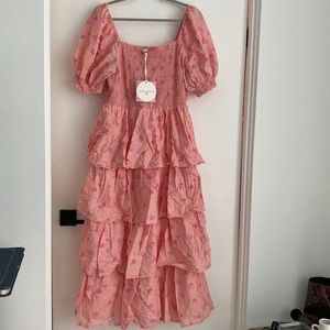 LoveShackFancy pink floral tiered dress. NWT XL